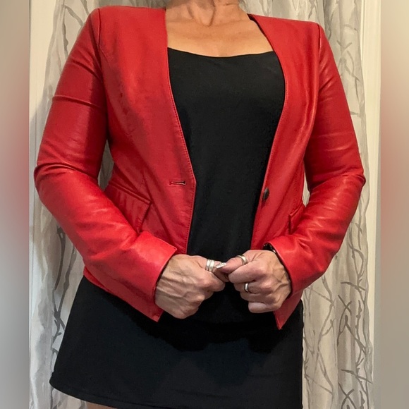 BLACK RIVET {Women's Red Faux Leather Blazer/Jacket. Size M - Picture 6 of 15